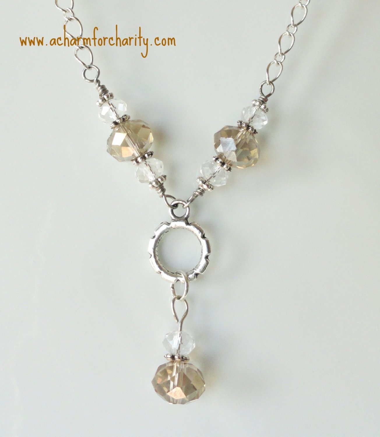 Taupe and Clear Drop Crystal Necklace-101