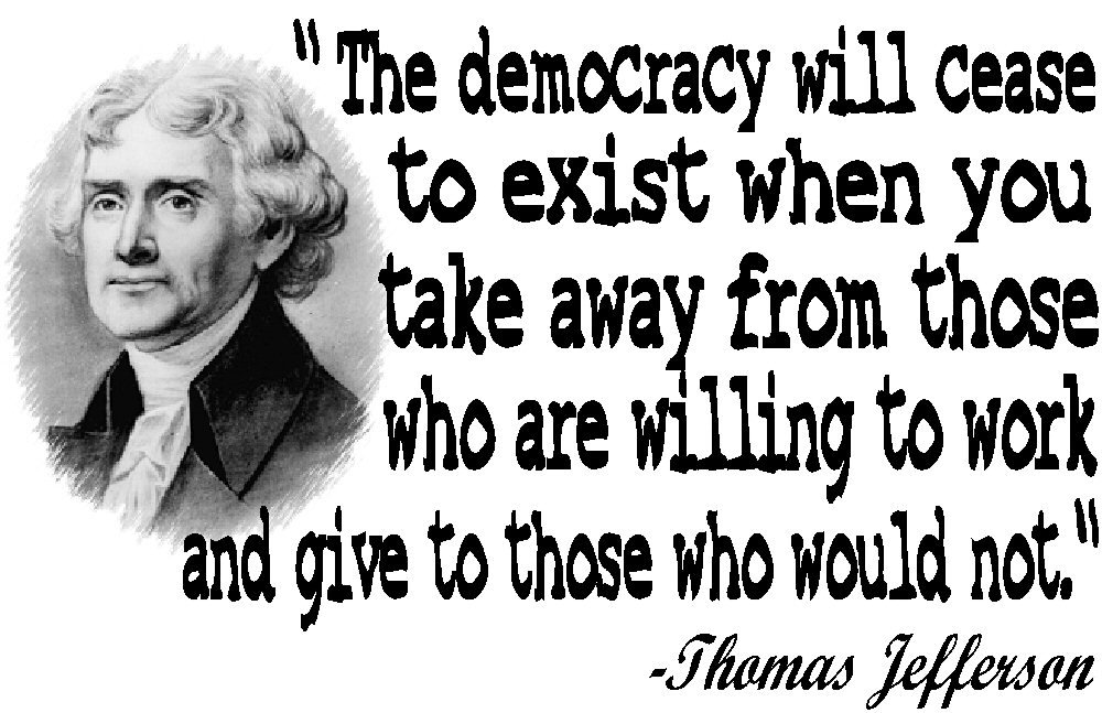 Thomas Jefferson democracy quote ASH GRAY Tee Adult LARGE
