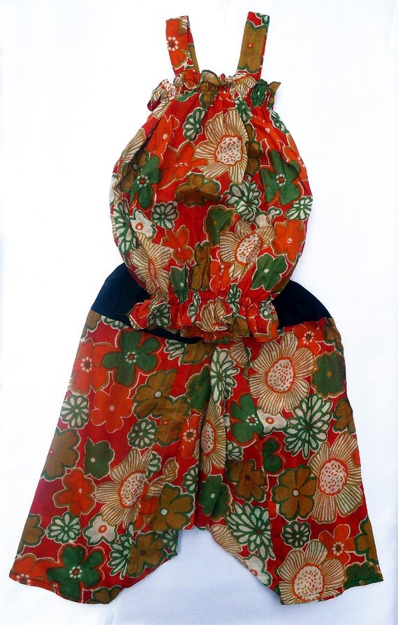 Funky colourful toddler childrens clothing. 3 to 4 years. Adjustable size. Orange 2 piece set.