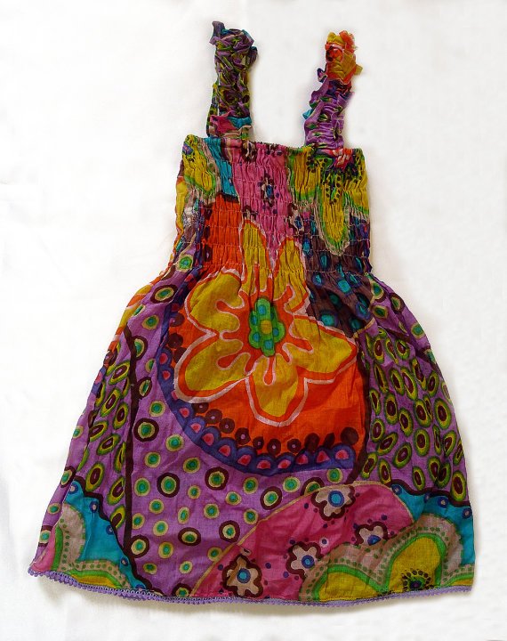 Funky summer sun dress. Adjustable size. Colorful toddler girls children's clothing.