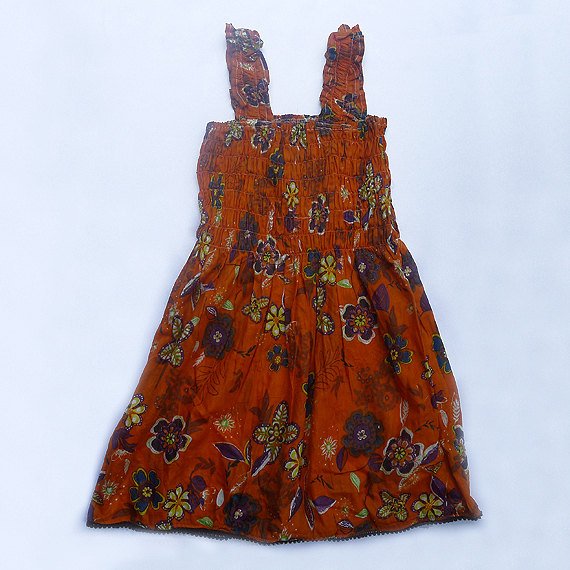 Funky orange summer sun dress. Adjustable size. Colorful toddler girls children's clothing.