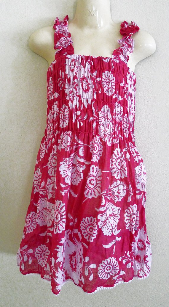 Funky pink summer sun dress. Colorful toddler girls children's clothing. Adjustable size.