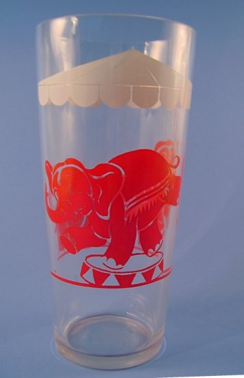 VINTAGE SWANKY SWIGS TALL JELLY GLASS CIRCUS ELEPHANTS 1950's