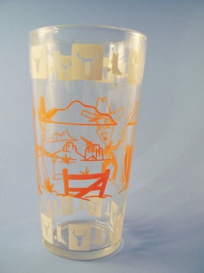 VINTAGE SWANKY SWIGS TALL JELLY GLASS COWBOYS 1950's