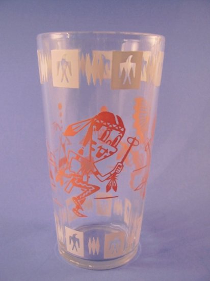 VINTAGE SWANKY SWIGS TALL JELLY GLASS INDIANS NATIVE AMERICANS 1950's