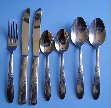 7 PIECES STAINLESS FLATWARE 1950'S HB Co HEATHER PATTERN