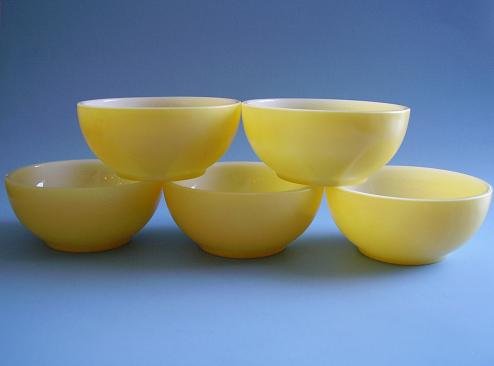 8 FK FIRE KING CEREAL BOWLS YELLOW 1950'S