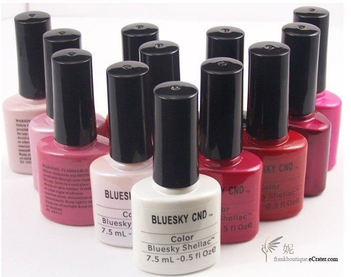 12 colors Bluesky Shellac 7.5ml uv soak off nail gel polish+free 1base and 1top