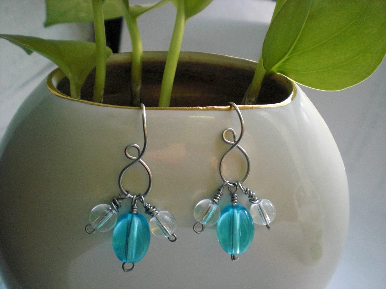 Handmade Blue Clear Glass Beads Earrings