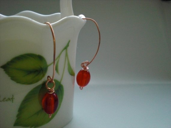 Handmade Lovely Red Glass Beads Dangle Earrings