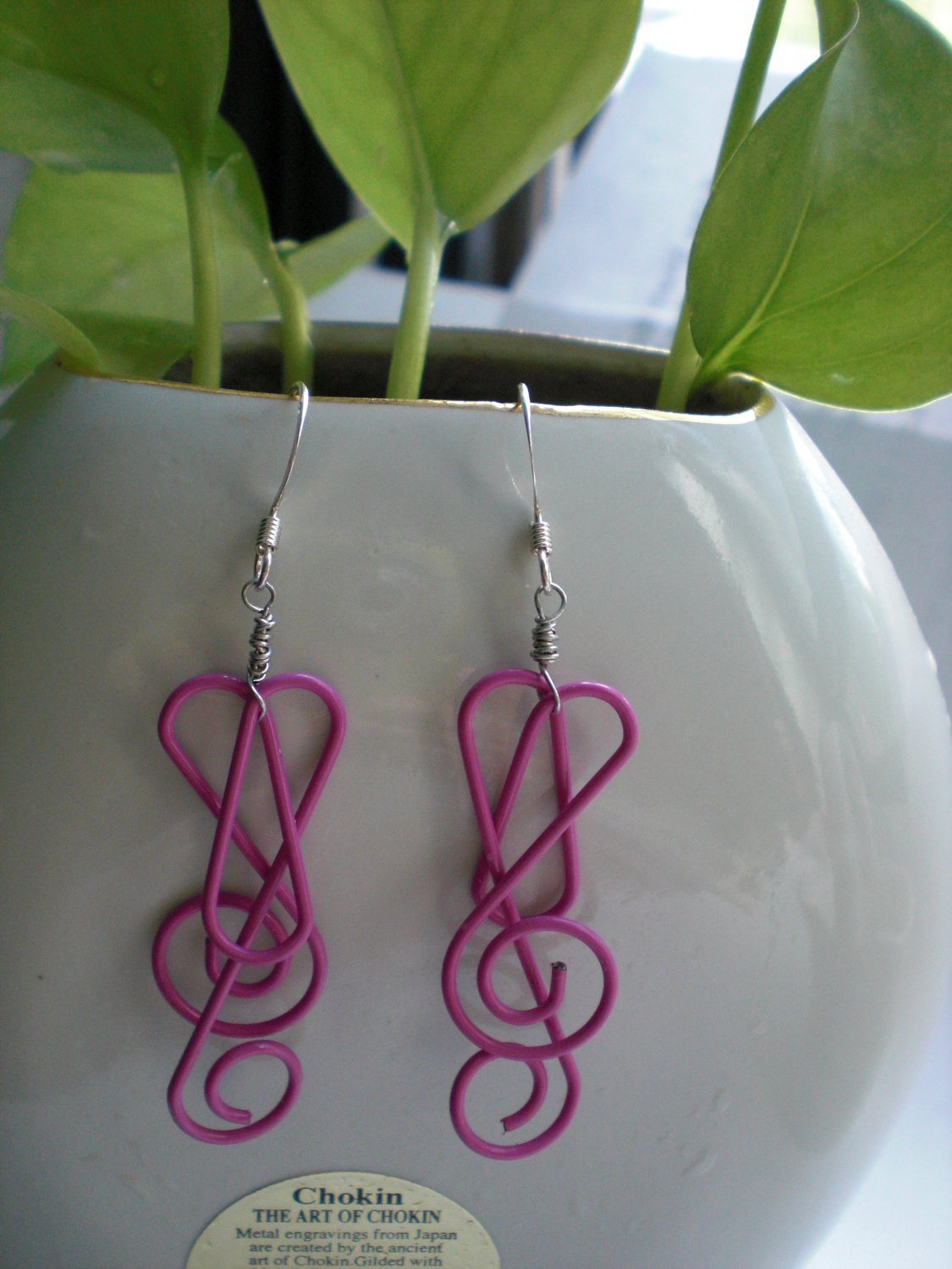 Pink Shaped Clips Music To Your Ears Earrings Handmade Earwires