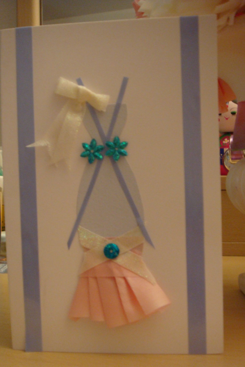 Blue and Pink Ribbon Evening Gown