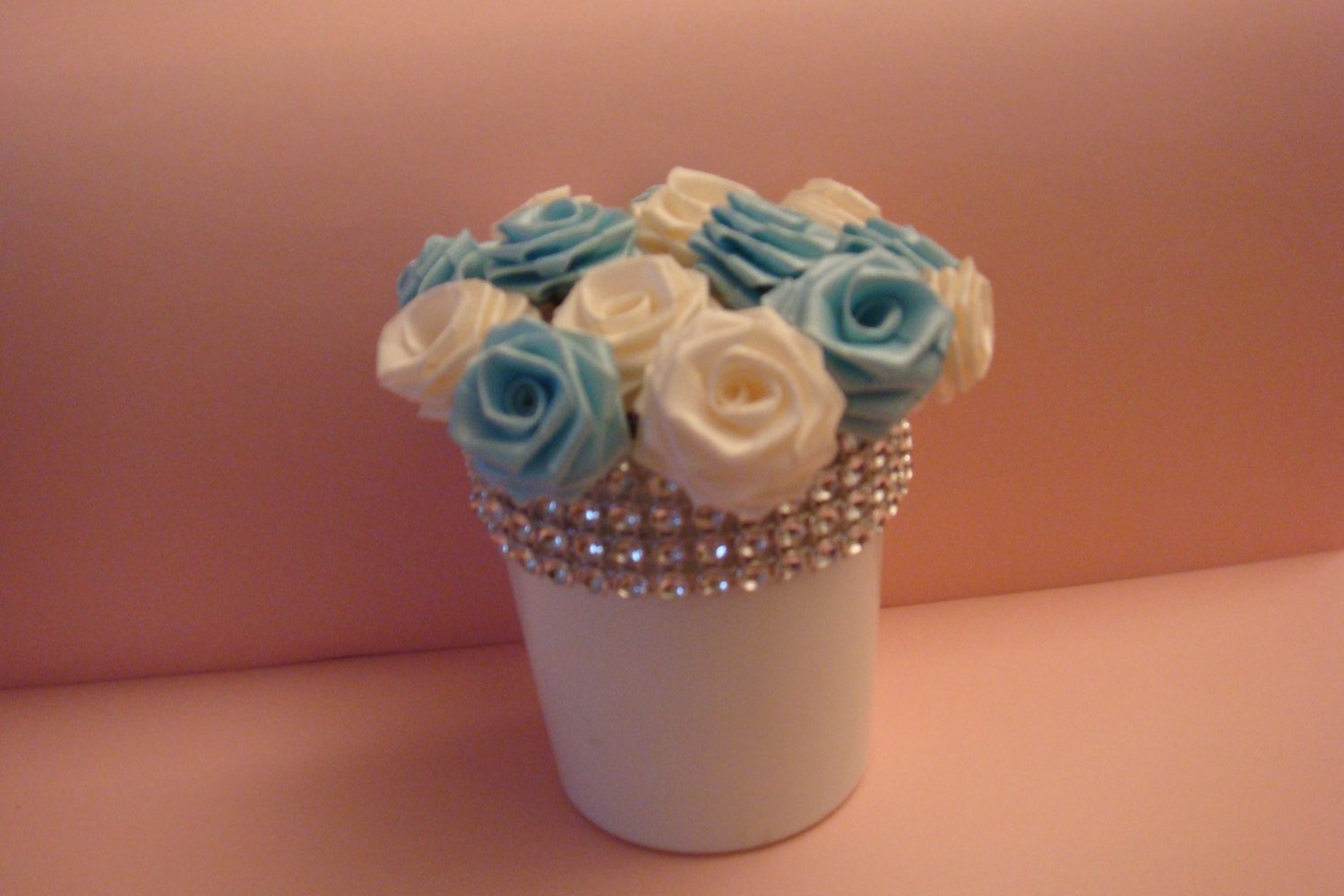 Handmade White and Blue Silk Flowers