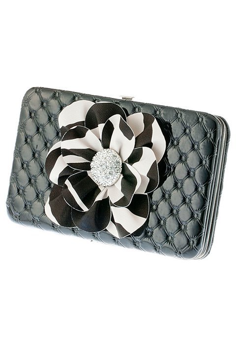 Black and Zebra Printed Rosette Wallet