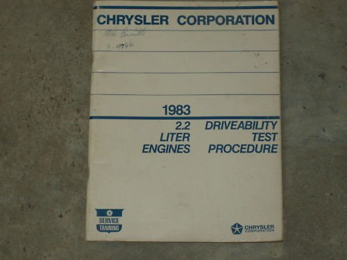 1983 CHRYSLER 2.2 LITER Drive Test Manual FREE SHIP