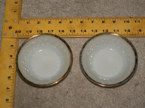 2 Anchor Hocking SMALL SAUCERS white & gold FREE SHIP