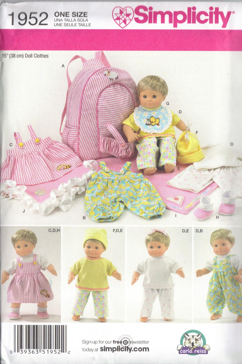 Baby Doll Backpack and Clothes Pattern - Simplicity 1952