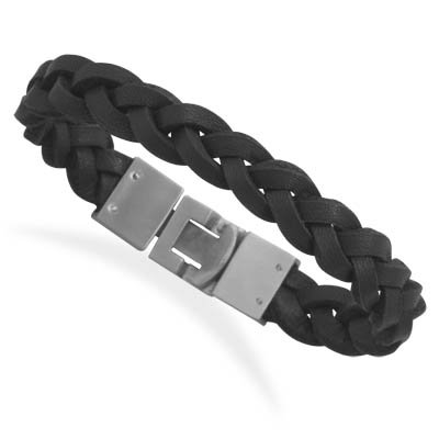 Braided Black Leather Stainless Steel Closure