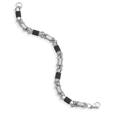 Black Rubber and Stainless Steel Link Bracelet