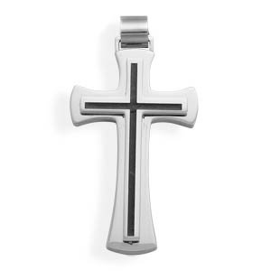 Black Inlay Stainless Steel Cross Pendant