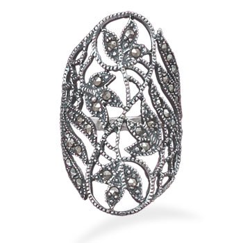 Marcasite Ring with Cut Out Leaf Design