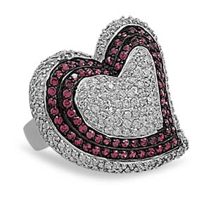 Rhodium Plated CZ Heart Ring