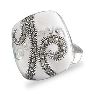 White Enamel Ring with Marcasite