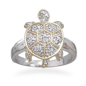 Two Tone with CZ Turtle Ring