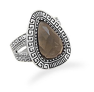 Smoky Quartz Ring with Greek Key