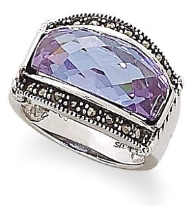 Domed Lavender CZ and Marcasite Ring