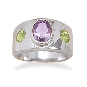 Peridot and Amethyst Bezel Set Ring