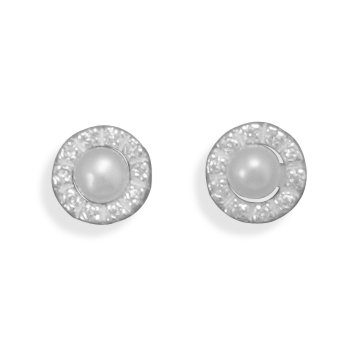 Cultured Freshwater and CZ Earrings
