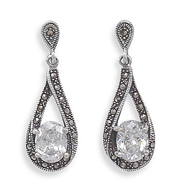 Marcasite with Oval CZ Drop