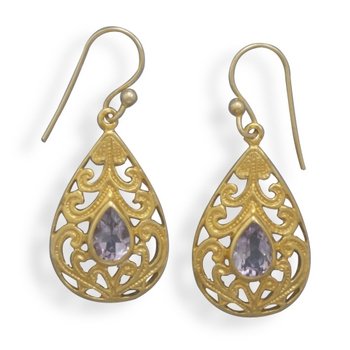 14 Kt Gold Plated Amethyst Earrings