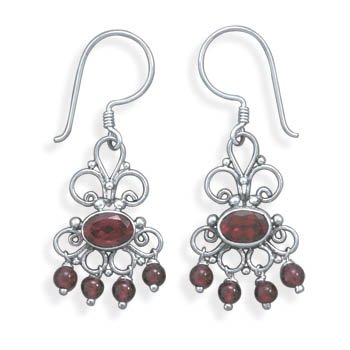 Scroll Design Earrings with Garnet