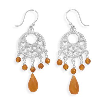 Ornate Earrings with Carnelian Beads