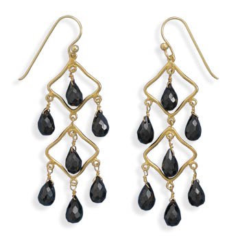 14 Kt Gold Plated Black Spinel Earrings
