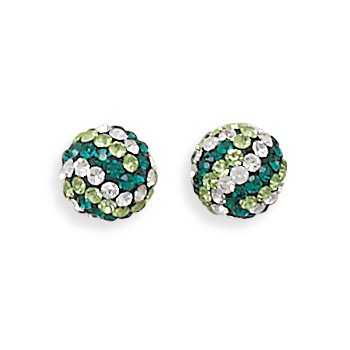 Green and White Crystal Ball Earrings
