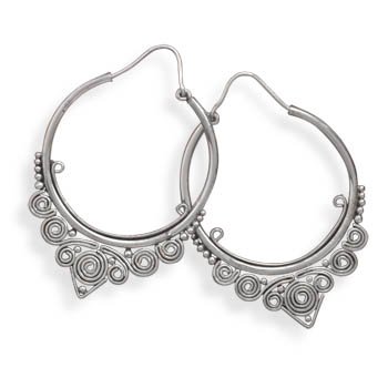 Oxidized Coil Design Hoop Earrings