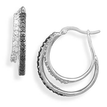 Black and White CZ Hoop Earrings