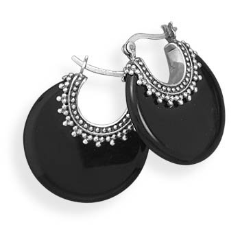 Oxidized Black Onyx Hoop Earrings
