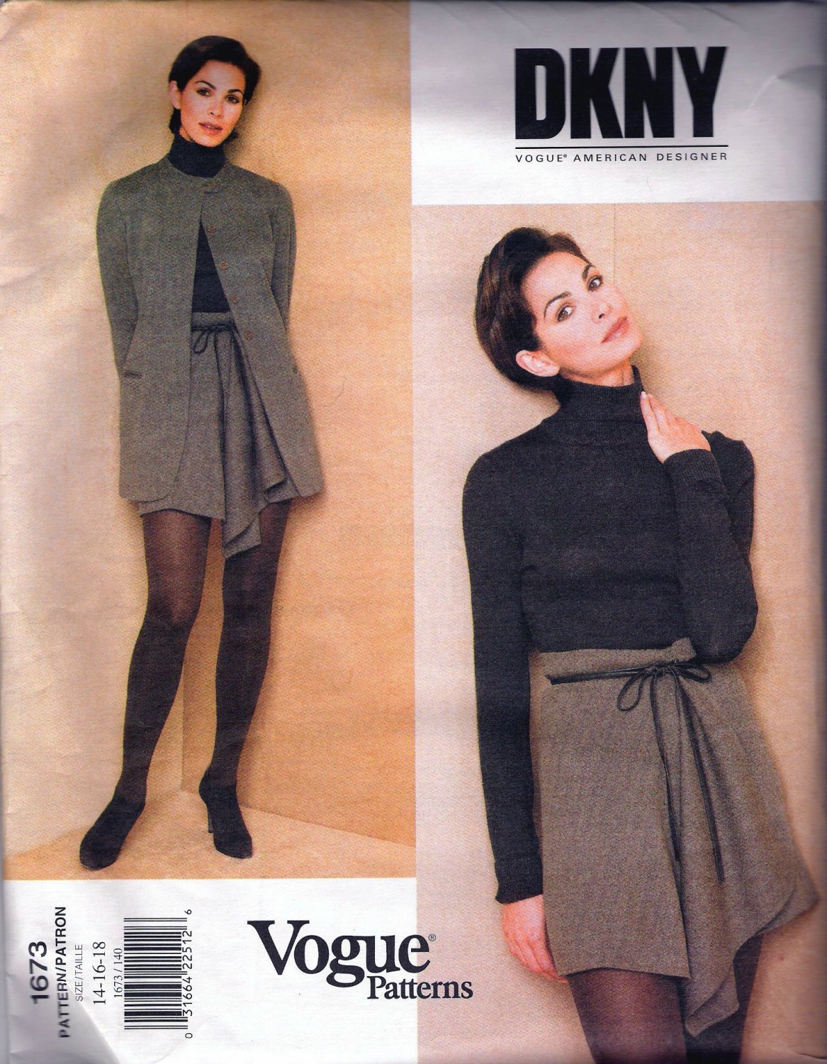90's RARE/UNCUT Vogue American Designer DKNY 1673 Misses' Jacket & Skirt Pattern