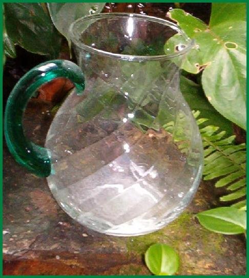 GREEN HANDLE SWIRL GLASS PITCHER