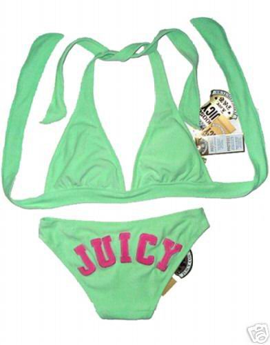 Apple Green and Pink Velour Juicy Bikini Size Large