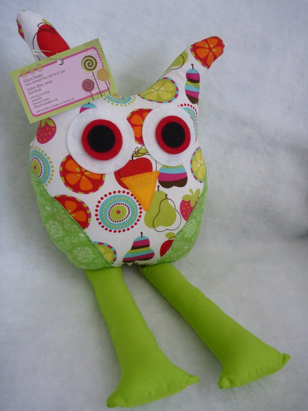 Owl Pillow for Nursery/Room Decor in Green, Red Apples