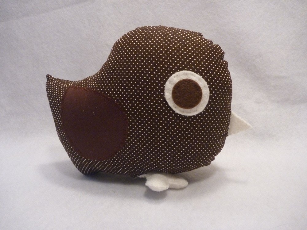 Bird Pillow in Neutral Chocolate Brown for Tree Nursery Decor