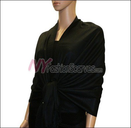 Silky Soft Solid Pashmina <br>Black