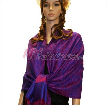 Paisley Jacquard Pashmina<br>Blue w/Pink