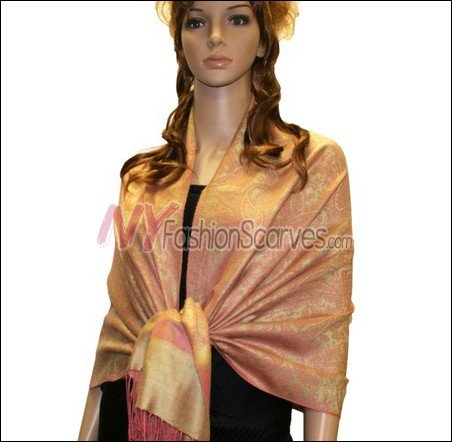 Paisley Jacquard Pashmina<br>Orange w/ Yellow