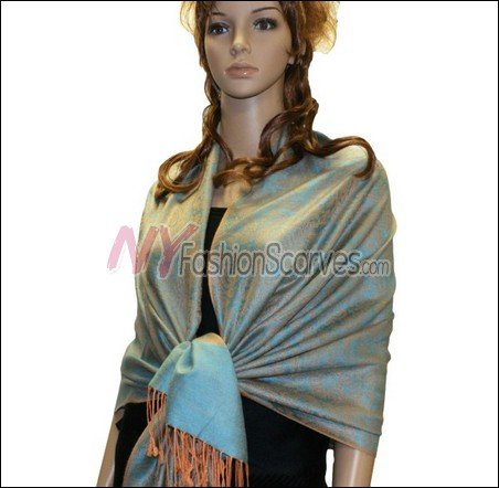 Paisley Jacquard Pashmina<br>Blue w/ Orange